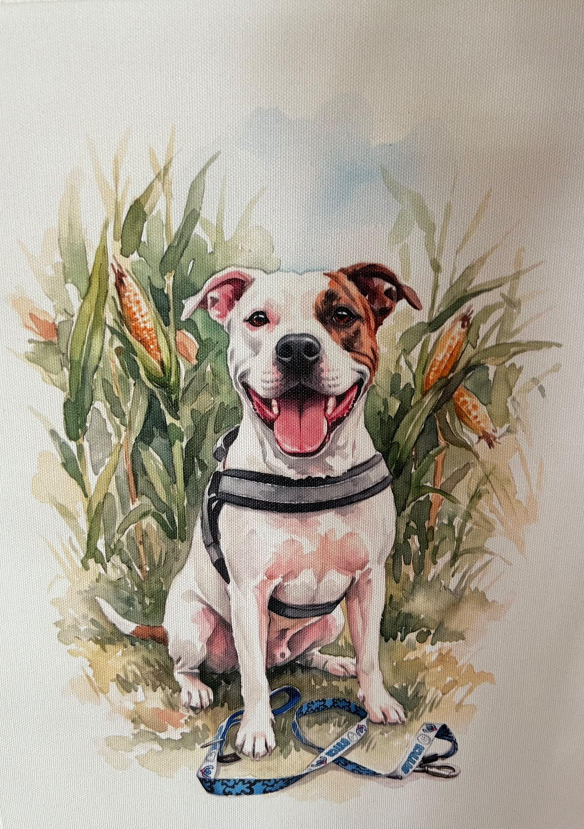 Détail du portrait de Loky sur toile